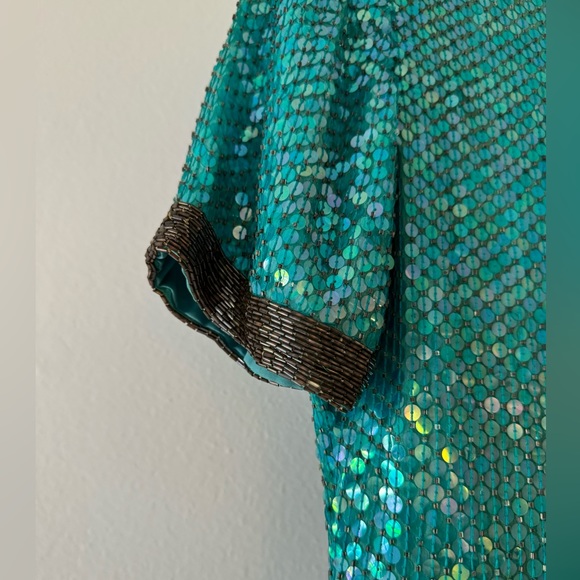 Vintage Stenay Turquoise Sequin Gown Mini Dress XS - Picture 2 of 15